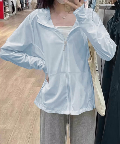 UV対策パーカー 冷感タッチカーディガン フード付き 指穴付きアウター 涼しい オーバーサイズ ジップアップトップス 紫外線対策羽織り 日焼け止めラッシュパーカー 83LIULIUB-001